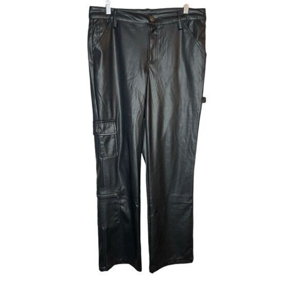 VTG‎ Y2K Hot Kiss Black Faux Leather Cargo Pants Womens 13 Grunge Biker  90's